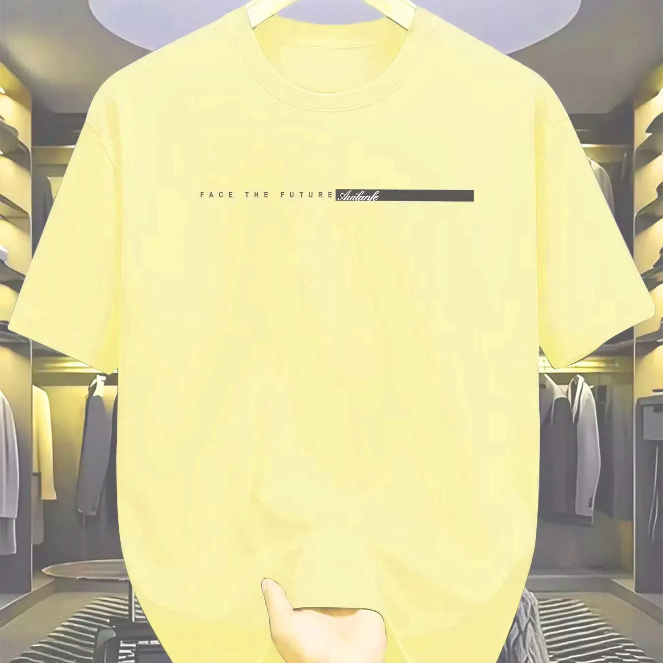Sommerliches Herren-T-Shirt aus 100% Baumwolle, lässiger, lockerer Schnitt, großer Buchstabendruck, Rundhalsausschnitt, Kurzarm, High-Street-Style, Unisex. – Detail 4