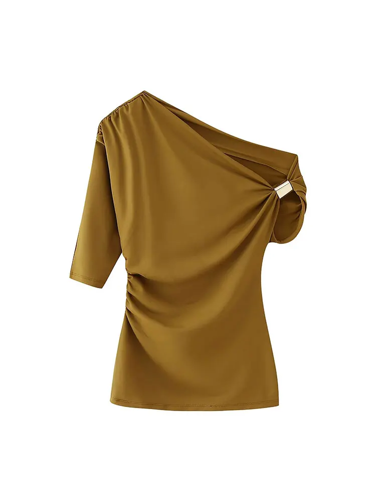 NLZG Asimmetrico Corto Top Donna Off Spalla Crop Top Donna 2025 Estate Nuovo Top Femminile Streetwear Casual T-shirt Top