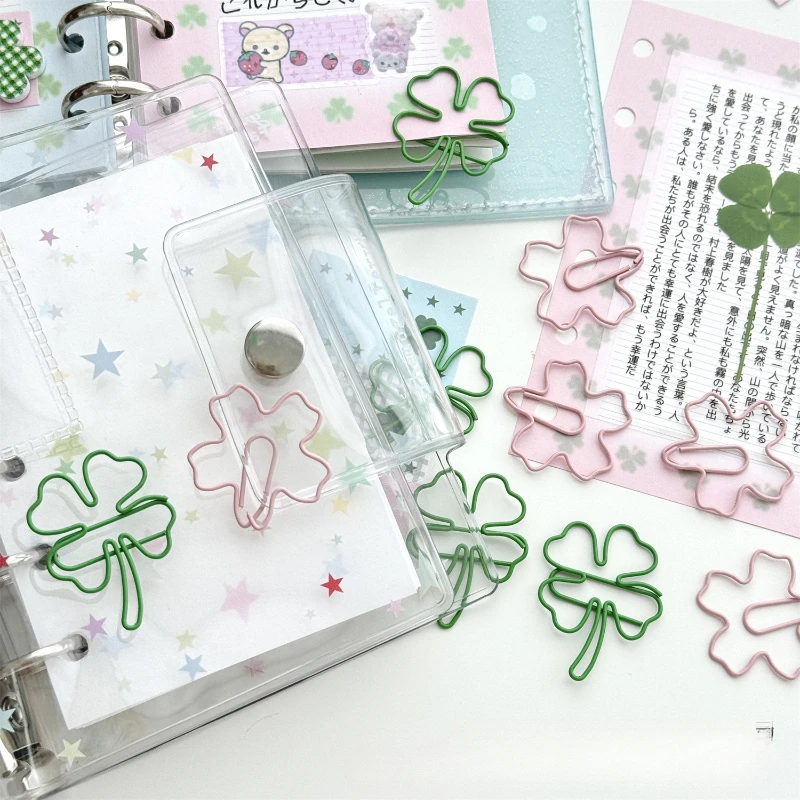 10Pc/set Ins Creative Design Clover Paper Clip Green Pink Color Scrapbook Paper Clip DIY Decor Photocard Memo Pad Fixed Clip Pin