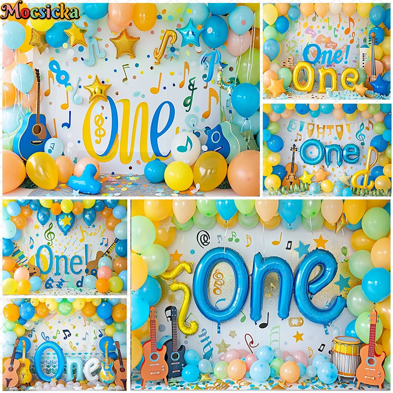 Mocsicka Photography Background 1st Birthday Party Kids Portrait Cake Smash Notes Musical Instrument Decor Backdrop Photo Studio