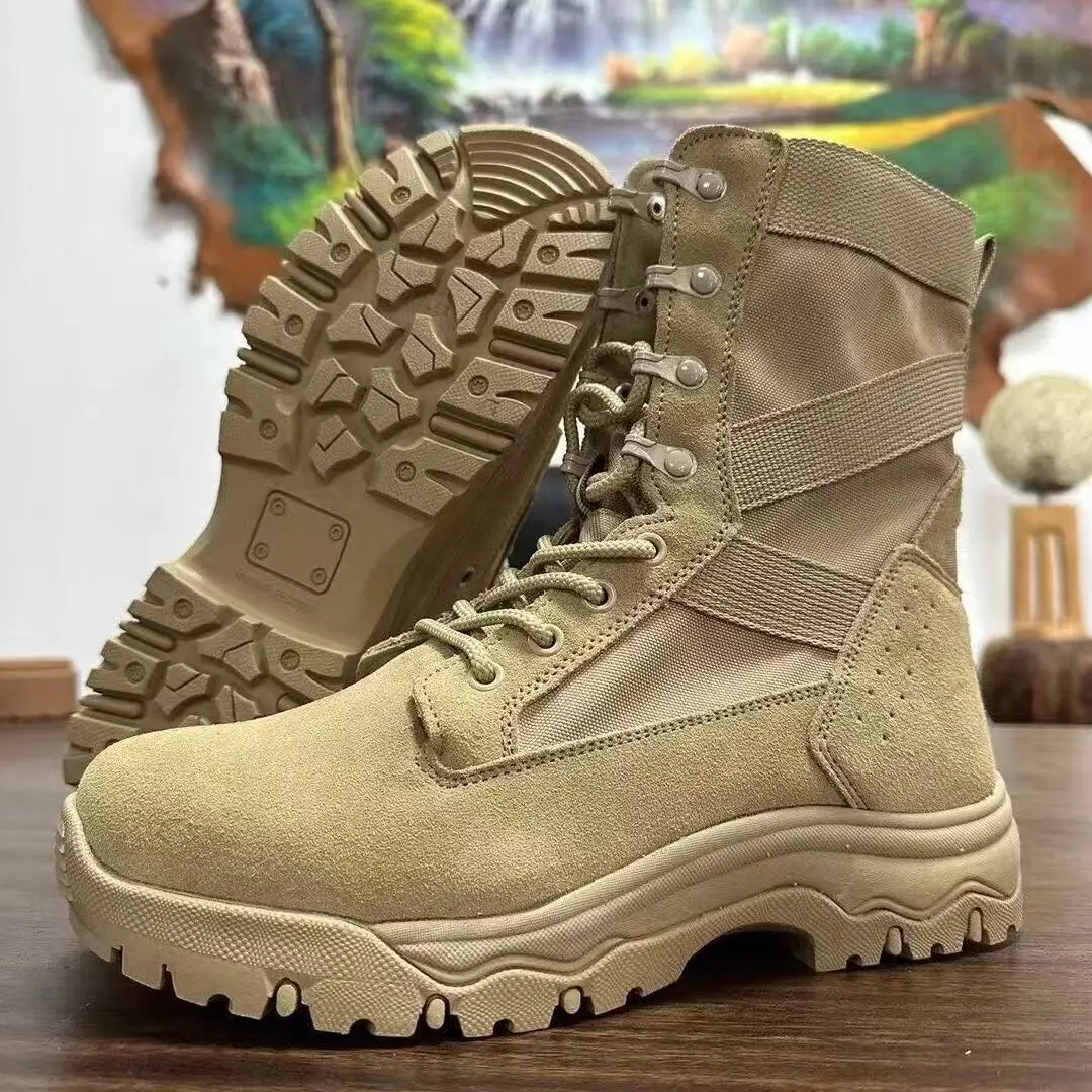 Super Lightweight Outdoor Tactical Boots Summer High Top Anti Slip Breathable Wear Resistant Soft Sole Hiking Training Desert