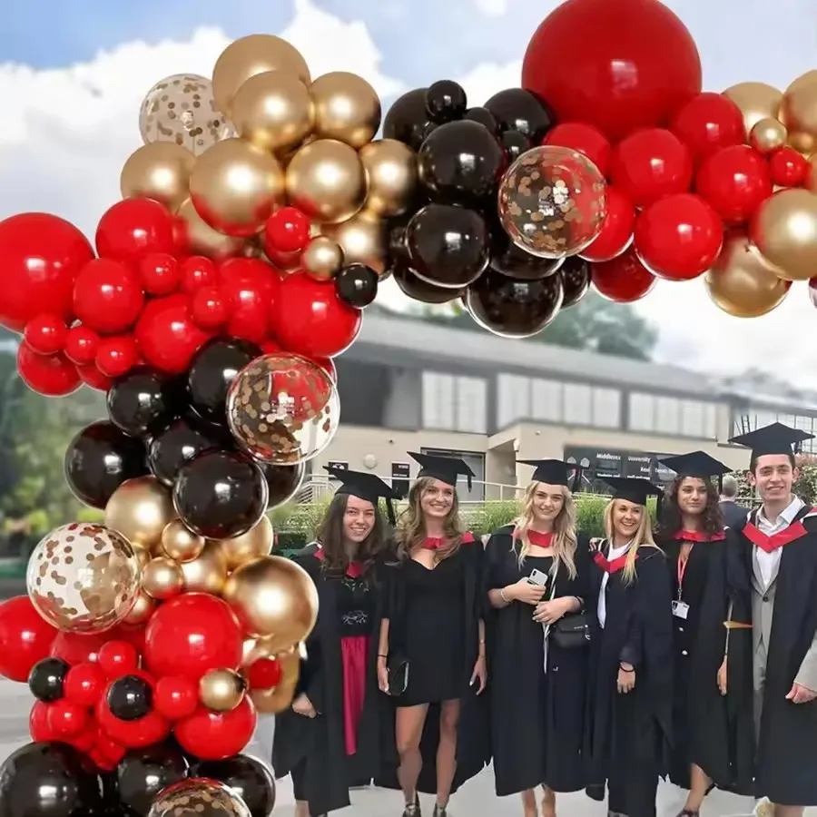 135-teiliges Abschlussfeier-Set mit Schwarz-Rot-Gold Latexballons für Hochzeit, Babyparty, Geburtstag, Dekorationen 2026