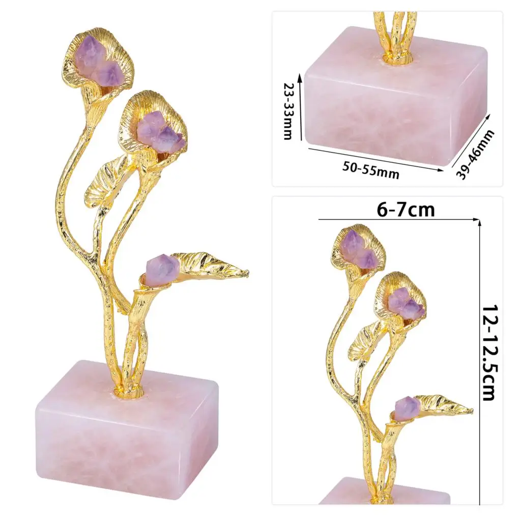 Natural Amethyst Calla Lily With Rose Quartz Base For Desktop Ornaments Home Decoration