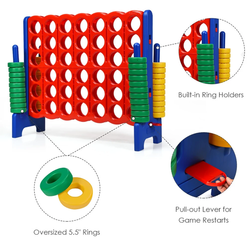 Jogos gigantes jumbo de 4 a 4 para crianças e adultos, festa ao ar livre, jogo plástico Family Connect, anéis deslizantes de liberação rápida