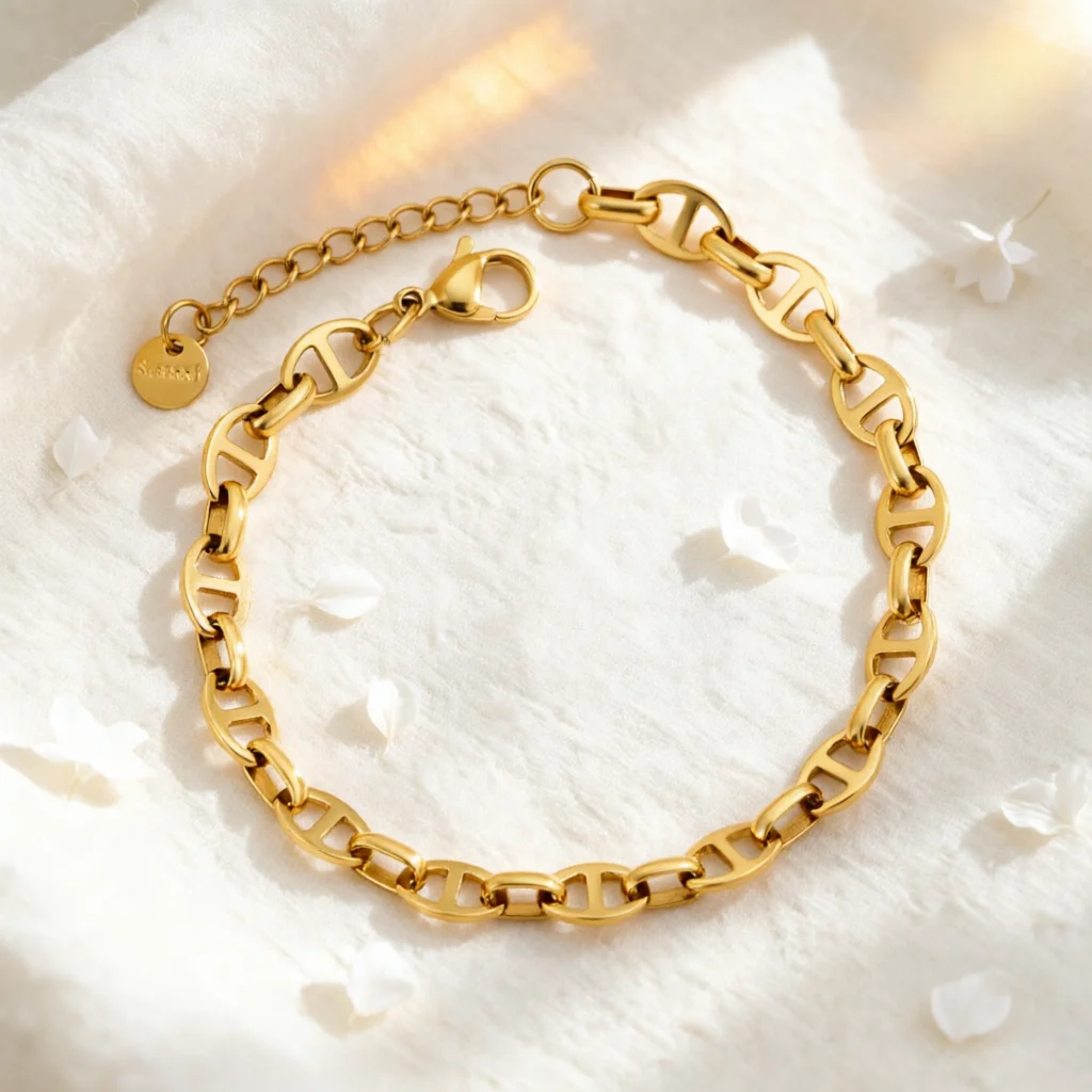 Rectangle Nose Link Bracelet Stainless Steel Chain Bracelet Vintage Fashion Versatile Jewelry for Daily Wear Gold‑Tone/Silver‑To