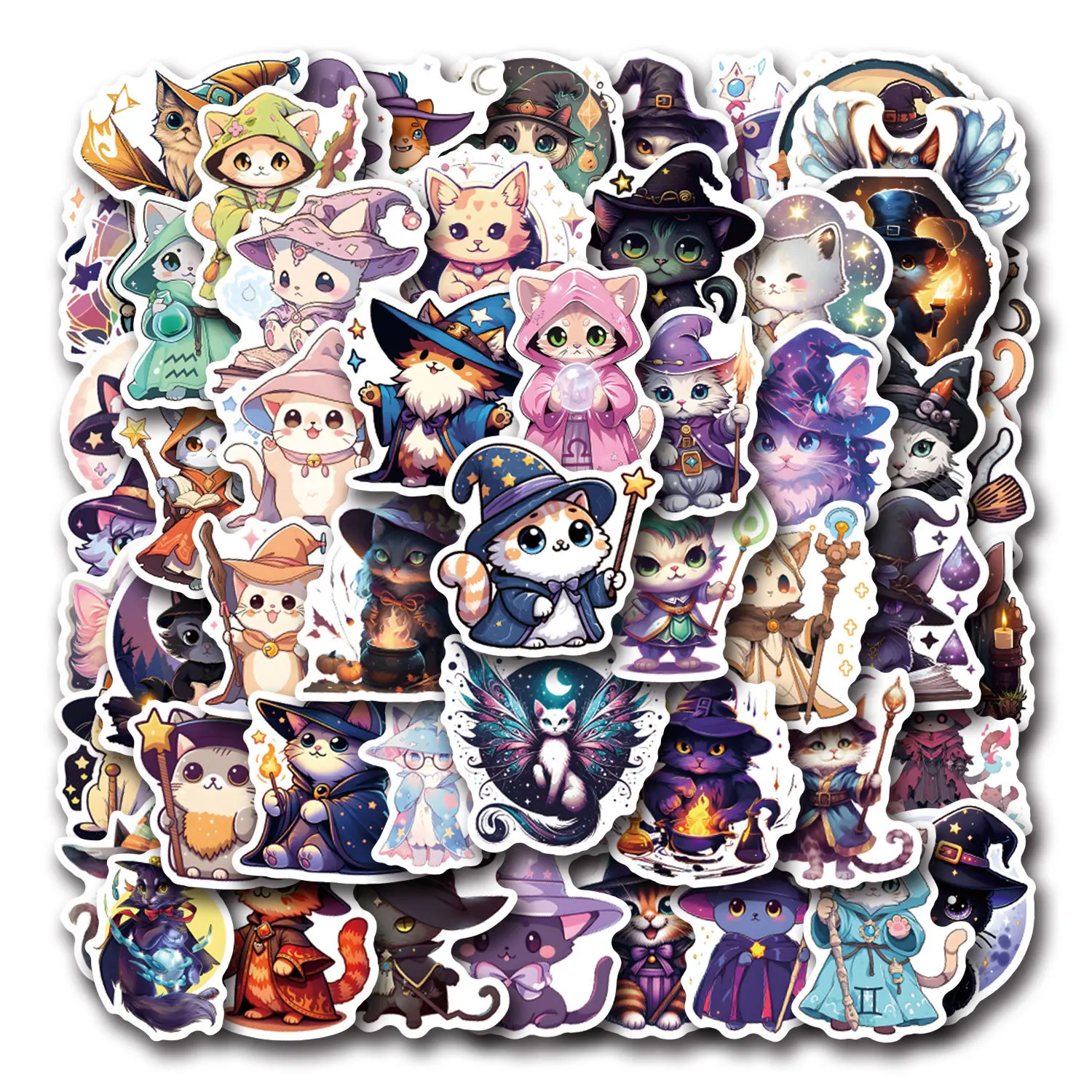 

55PCS Cartoon Cute Magic Cat Graffiti Sticker Funny Kitten Graffiti Decal Kids Toy DIY Water Cup Laptop Pencil Case Desk