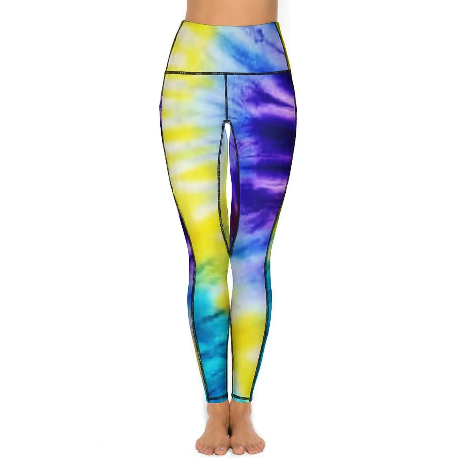 Tie Dye Yoga Pants Pockets Blue Yellow Purple Leggings Sexy Push Up Vintage Yoga Sports Tights Stretchy Graphic Fitness Leggins