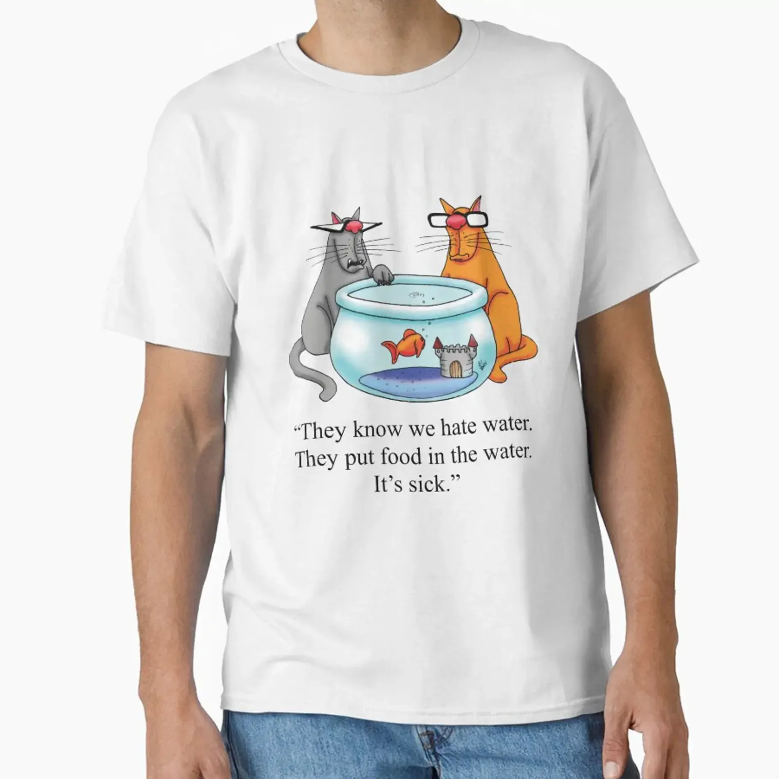 Funny Spectickles Cat and Fish Humor Classic T Shirt vintage Washed Stylish Breathable Slightly designer clothes Comfortable
