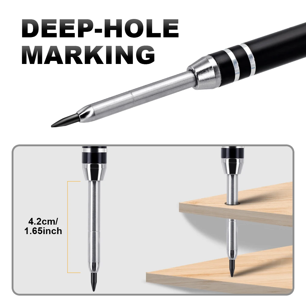 Professioneller 42mm Langnase-Metall-Zimmermannsbleistift oder 2,8mm Ersatzminen, Tiefloch-Markierungswerkzeug für Holzbearbeitung und Ingenieurwesen – Detail 15