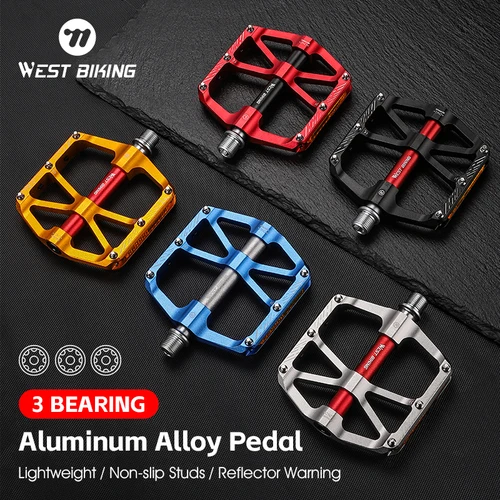 Imagen 1 del producto WEST BIKING-pedales ultraligeros para bicicleta de montaña y carretera, piezas reflectantes de aleación de aluminio, antideslizantes, CNC, 3 rodamientos