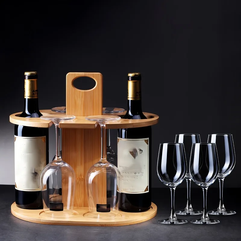 Outdoor Portable Wooden Red Wine Stand, Bamboo High Legged Cup Stand, Upside Down Cup Stand Hanging Wine Glass Stand