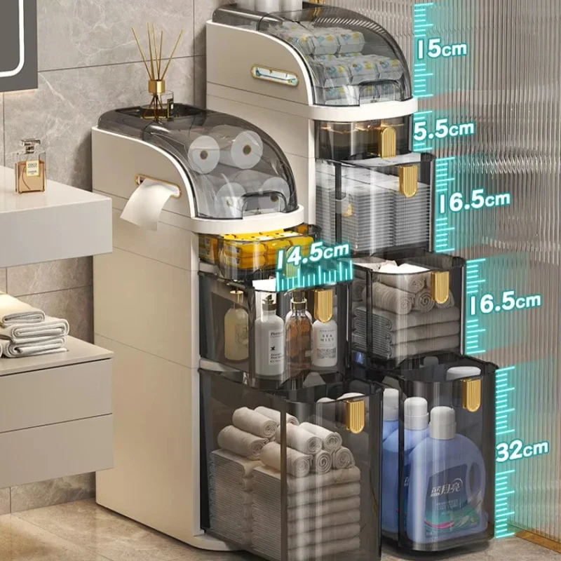 Slim Bathroom Storage Cabinet - Compact Side Cabinet with Drawer-Type Toilet Organizer Plastic Narrow Gap Storage for Bathrooms