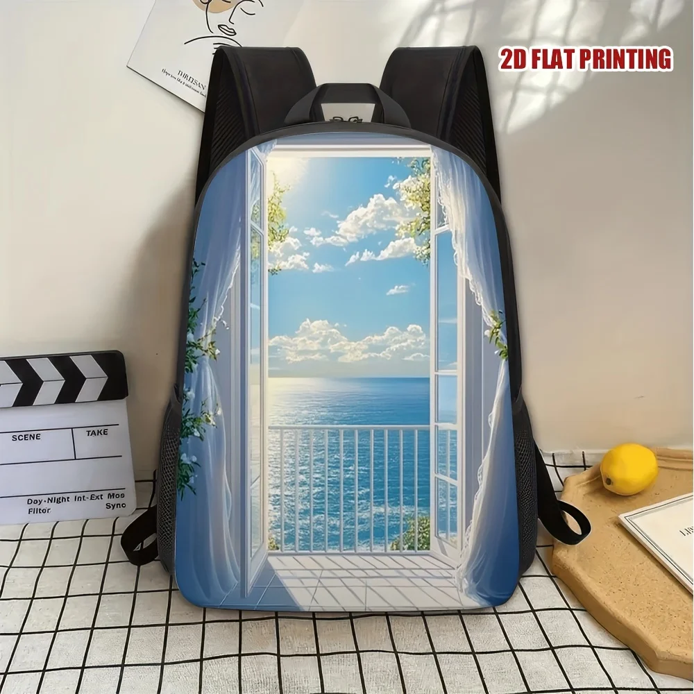 

1 Serenity of the Sea 2D Flat Print Backpack - Lightweight Textured Polyester Backpack with Removable Shoulder Strap