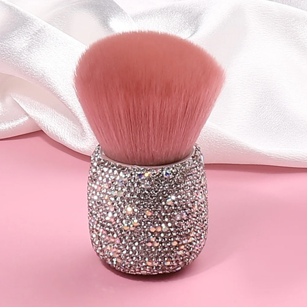 Brocha de setas, brochas de maquillaje para base, colorete, limpieza de uñas, cabeza de plástico rosa brillante, portátil