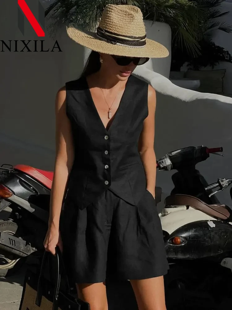 Novità in estate gilet di cotone set corti canottiera casual senza maniche pantaloncini set da 2 pezzi set da donna set di pantaloni bianchi da donna da ufficio