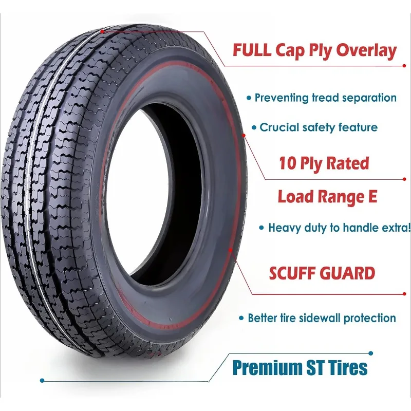 home.set of 4 Heavy Duty Trailer Tires ST205/75R15 205 75 15 10-Ply Load Range E Steel Belted Radial w/Scuff Guard