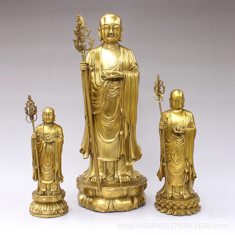 Statue de Bodhisattva Kizo King en laiton PYH, Ornement de dévotion bouddhiste pour la maison, Artisanat en métal