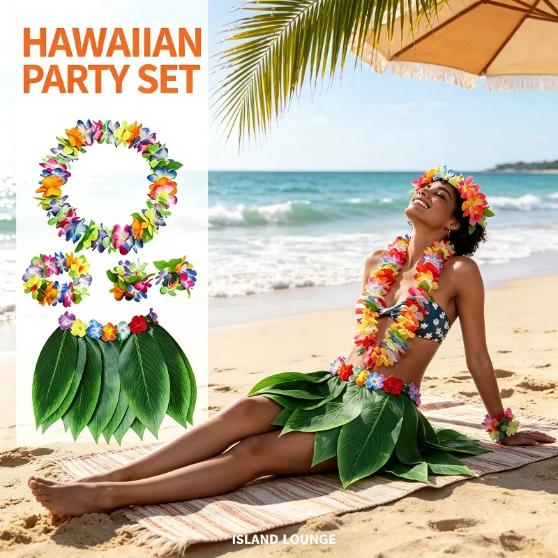 Party Hawaii Simulation Leaf Grass Skirt Suit Adult Beach Festival Stage Performance Costume Grass Skirt Combination Suit Dress