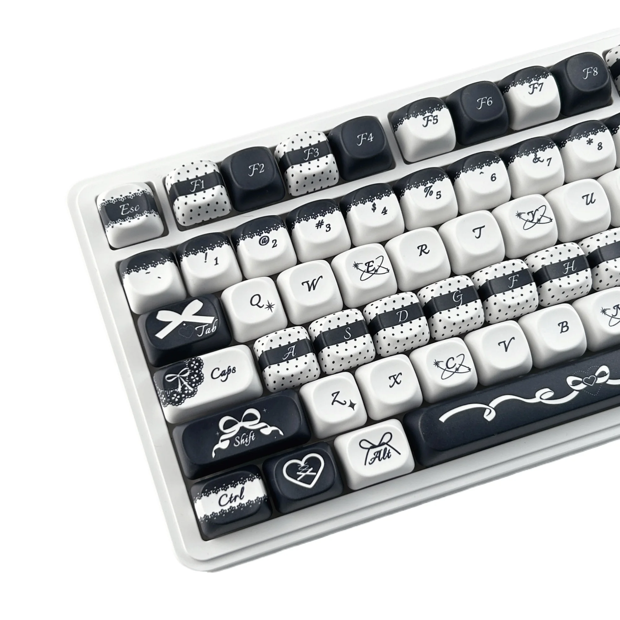 MAIMOOO Czarne Białe Nakładki na Klawisze z Kokardką PBT Custom MOA Profil Okrągłe Słodkie Nakładki z Kokardkami z Koronką na Klawiaturę Mechaniczną Aula, Prezent dla Dziewczyn — zdjęcie produktu 7