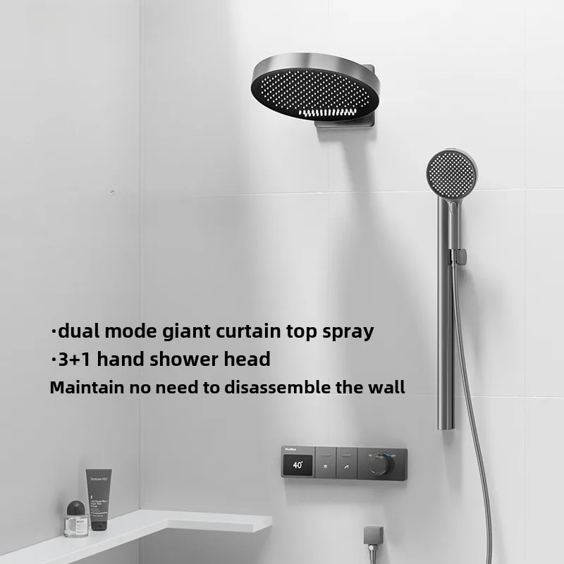 

Gunmetal Grey Shower System with Digital Display, Concealed Installation, Thermostatic Control, Simple Design for Home Bathroom