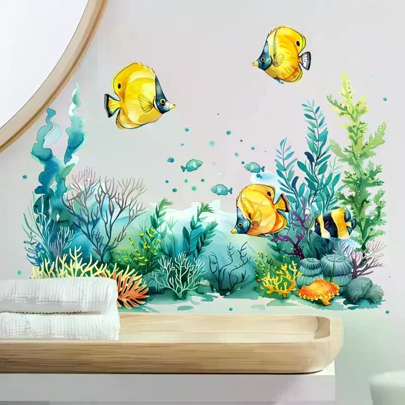 Ocean Fish Sink Area Background Wall Sticker Bathroom Wall Decoration Self-Adhesive Removable Waterproof Creative Sticker