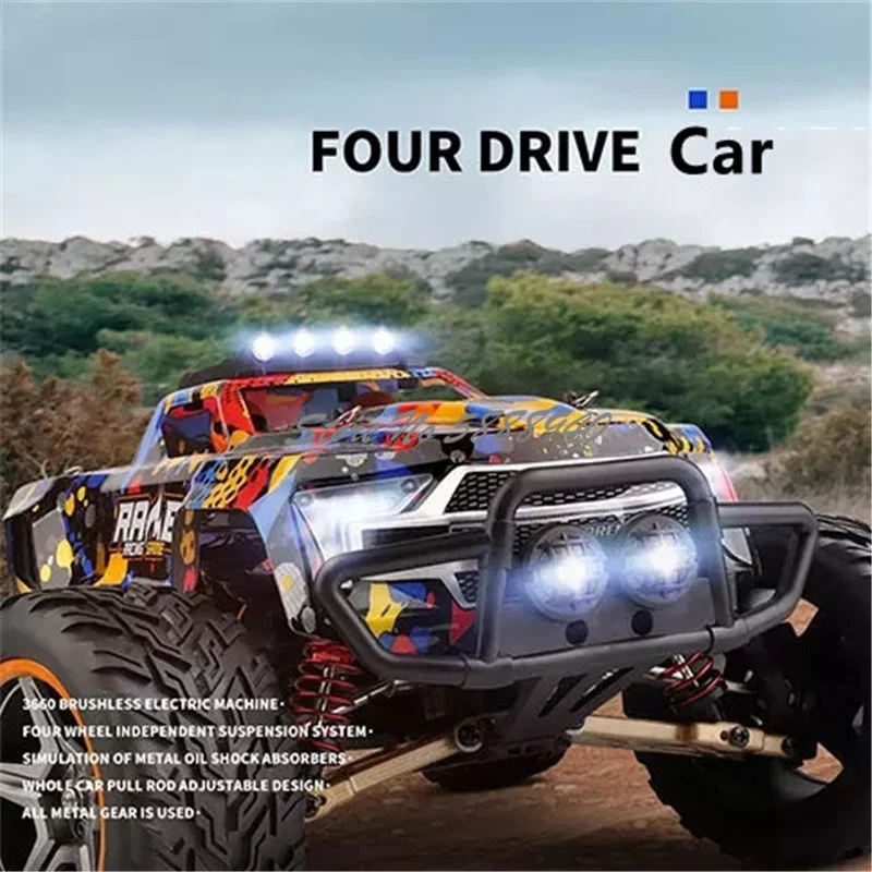 Brushless Power High Speed RC Car 1:10 4WD 60KM/H Metal Gear LED Searchlight Four Wheel Independent Suspension Radio Control Car