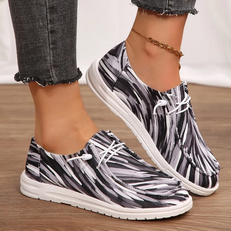 

Весенне-осенние женские кроссовки на плоской подошве, уличная парусиновая обувь на толстой подошве, удобная прогулочная обувь, модные повседневные кроссовки с росписью