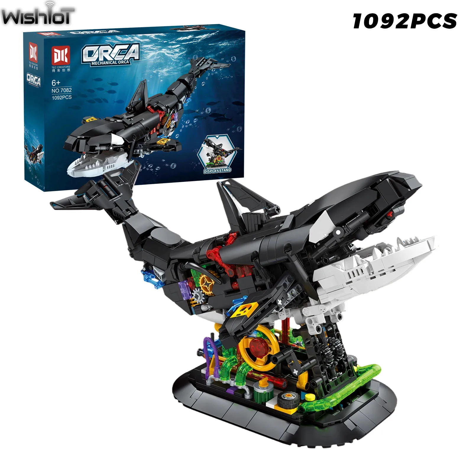 

Механический кит DK7081 с подставкой, конструктор, подвижная модель кибер-морского животного, декор для стола для мальчиков, игрушка для сборки, праздничные подарки