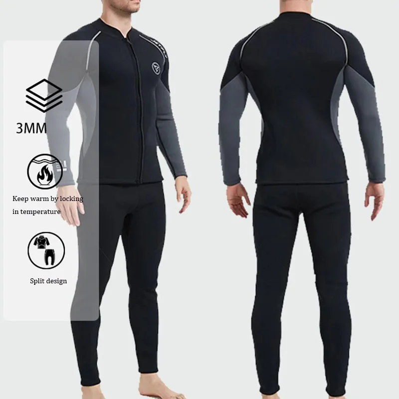 Oulylan Men\'s Long Sleeve Diving Suit Scuba Jump Surfing Snorkeling Wetsuits Spearfishing 2/3mm Diving Wetsuit Jackets Pants