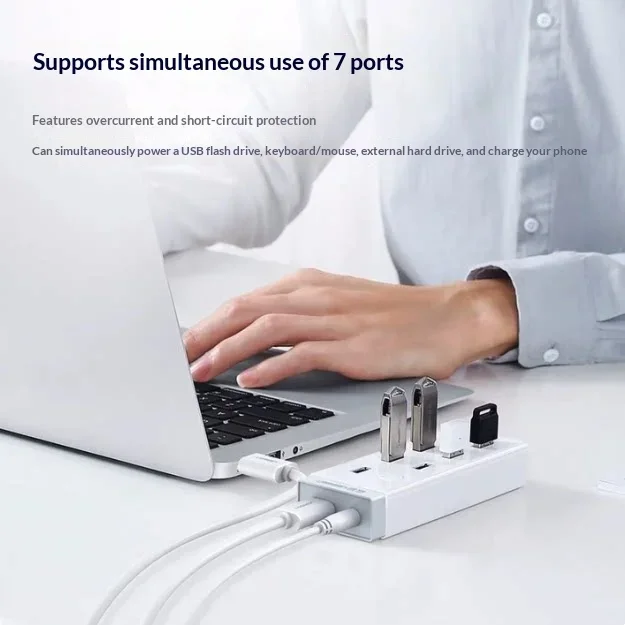 UGREEN 30303 CR116 USB 3.0 Hub 7 Port Powered High Speed USB Splitter with Power Adapter for Laptop Desktop PC