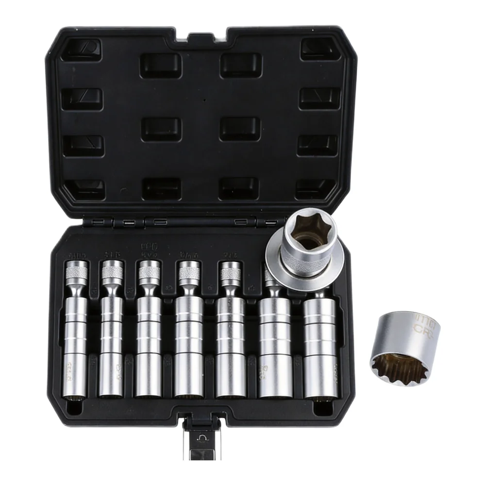 7 Piece Spark Socket Set with Magnetic Holders for Sparks Fits 3/8 Inch Wrenches Construction for Workshop Use