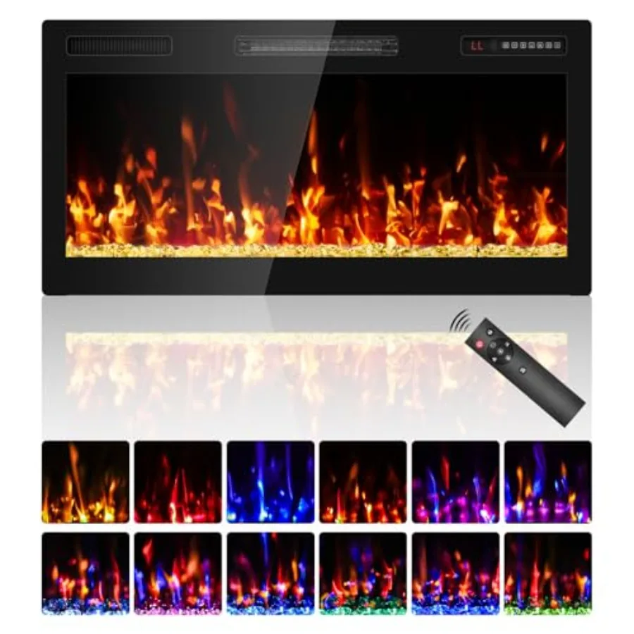 

36 Narrow Bezel Linear Electric Fireplace for Modern Living Rooms and Bedrooms ETL Certified Recessed or Wall Mount Installatio