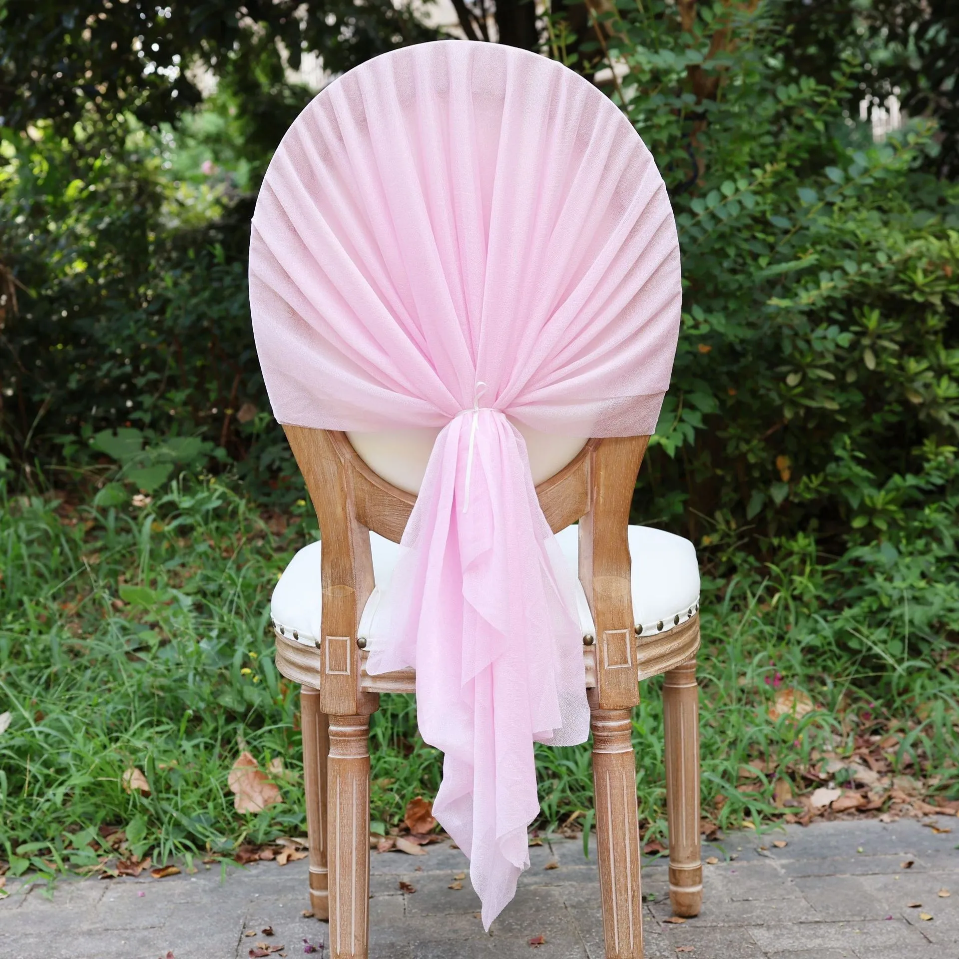 Soft Tulle Chair Sashes Sheer Chiffon Chair Back Drape Streamers Outdoor Wedding Ceremony Banquet Chair Decor Supplies