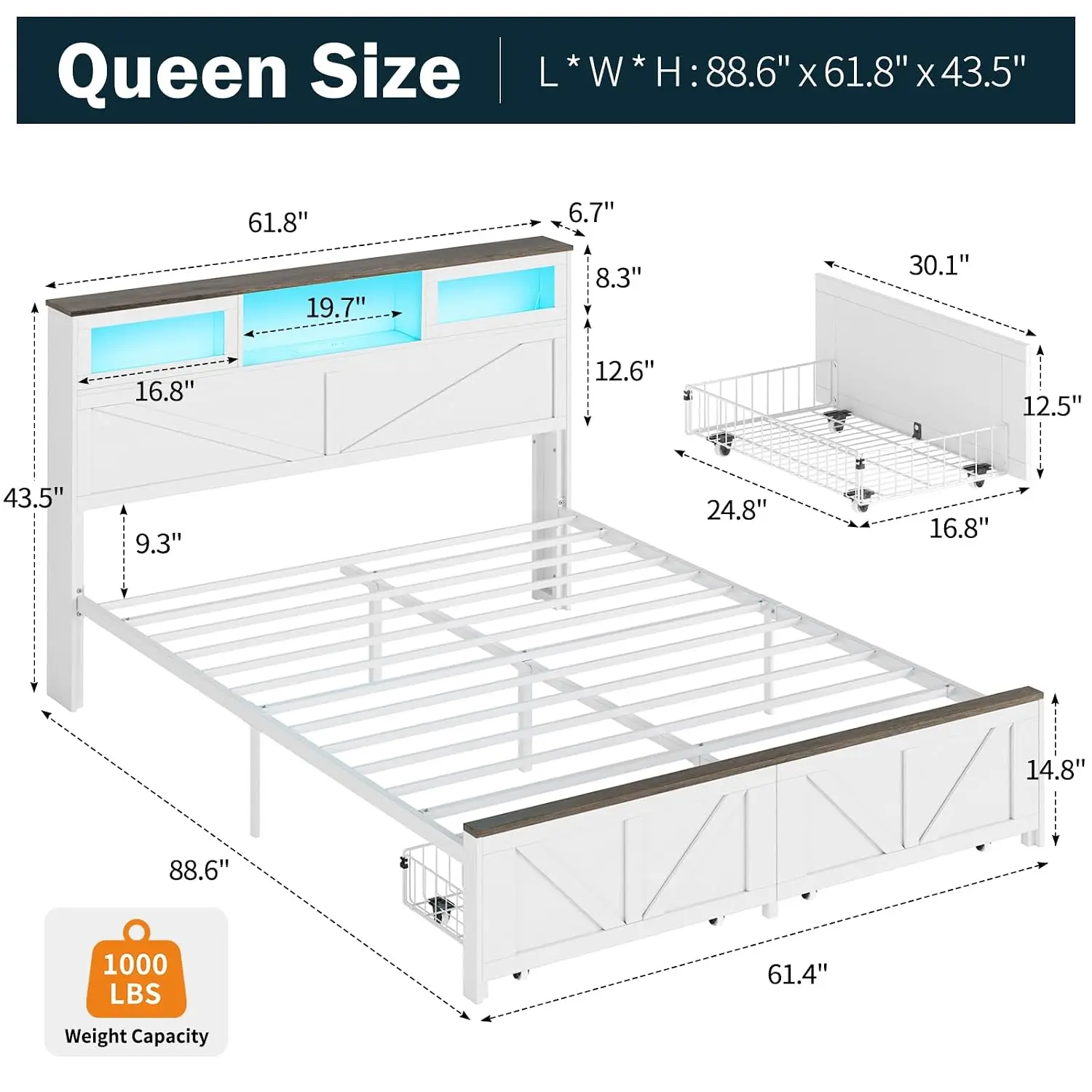 Queen Bed Frame with Headboard Farmhouse Style Metal Platform No Box Spring Needed, Customized