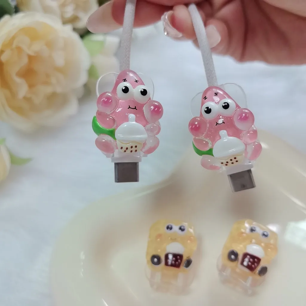 2Pcs Cartoon USB Cable Port Protector Case for iPhone Samsung Huawei Universal Charger Cable Winder Protection Decoration