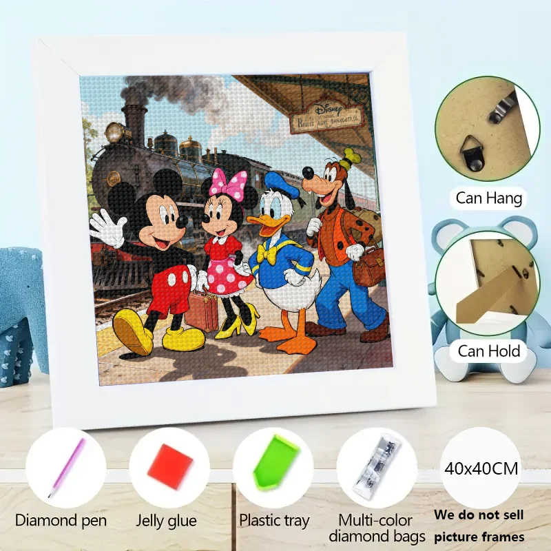 

1PC 5D DIY Full Drill Diamond Painting Kit Disney Mickey Mouse Minnie Donald Duck Goofy Train Station Scene Rhinestone Embroider