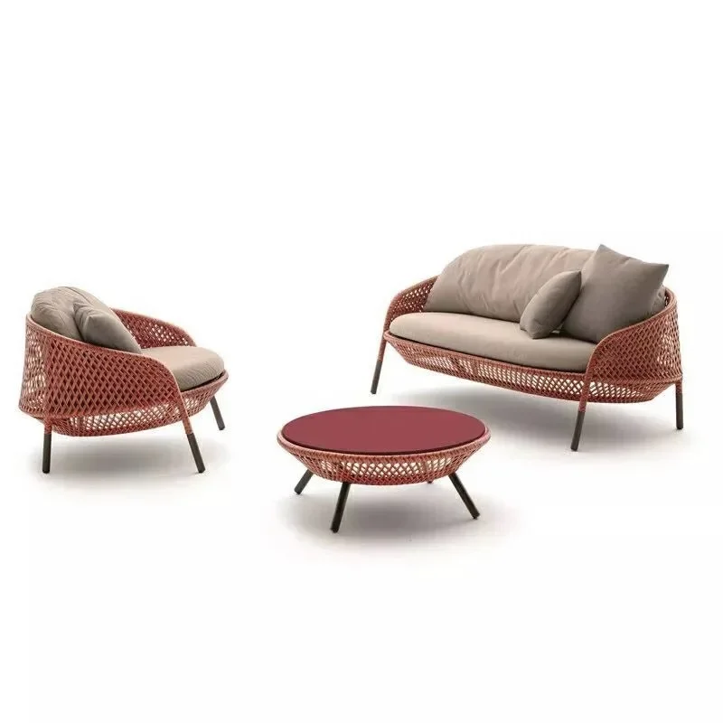 Outdoor rattan chair balcony coffee table combination homestay courtyard garden furniture villa open-air rain-proof dining