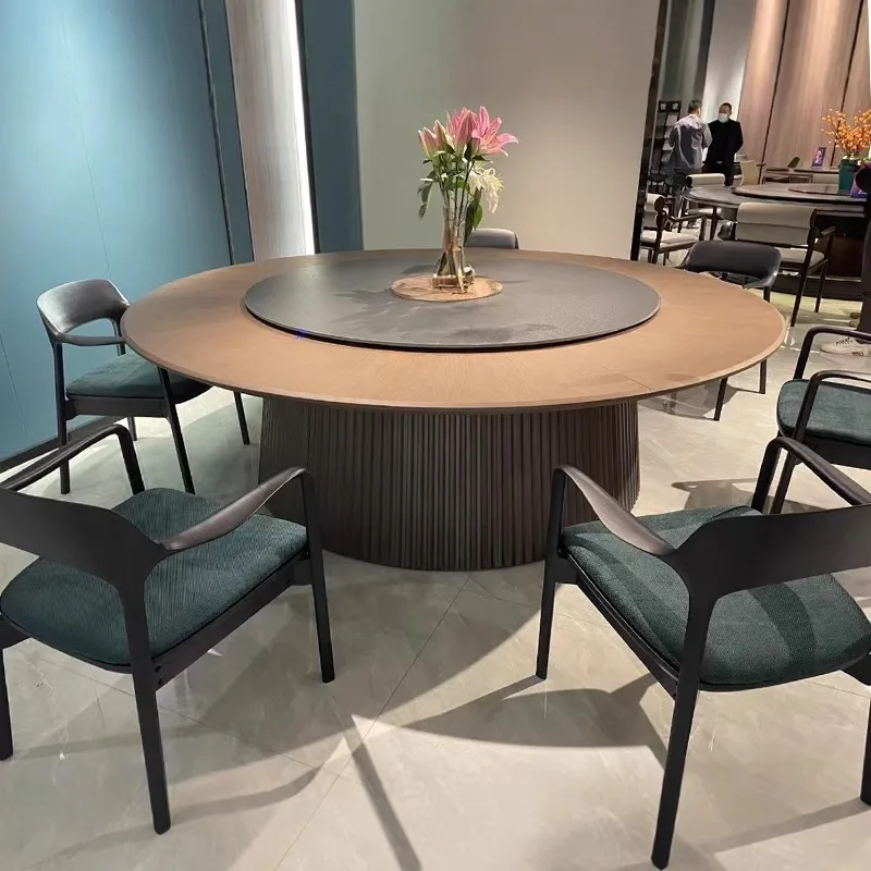 Hotel Electric Large Round Table With Turntable In The Middle 20 People Box Hotel Household Dining Table Hot Pot Round Table Roc