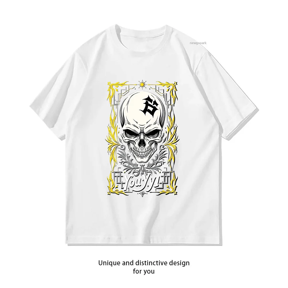 Skull Flames Gothic Design T-Shirt Print  Casual Cotton Short Sleeve Tee for Men Women