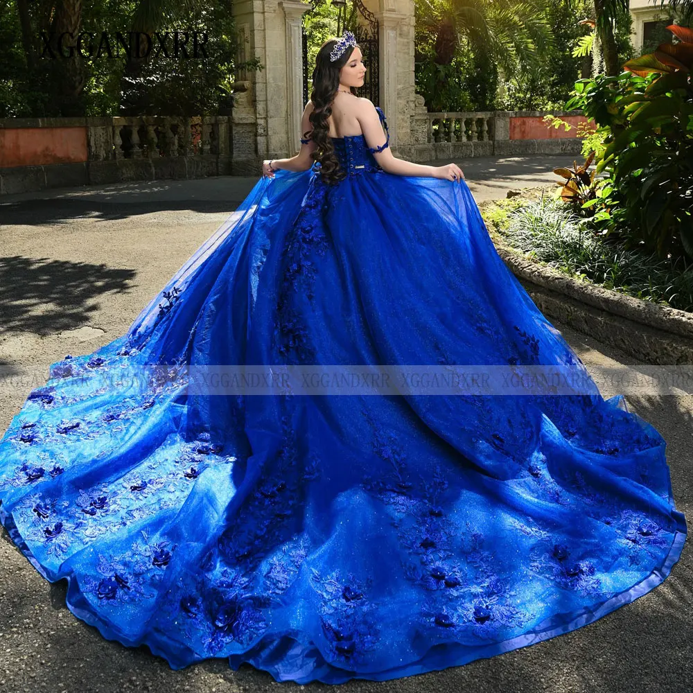 فستان Quinceanera أزرق مخصص 2026 ثوب حفلة مزين بالزهور حلو 16 فيستدوس دي 15 أنوس حفل رسمي لحفلة عيد الميلاد