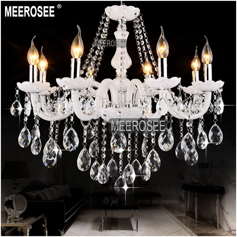 Meerosee Modern Chandeliers Lighting White Elegant Glass Pendant Lamps Lobby Lusters with 8 Lampholders MD801