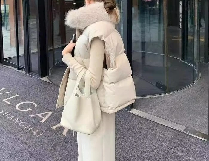 

2025 Autumn and Winter Fur Collar Sleeveless Vest Cotton Clothes Vest Jacket Women's Loose Vest