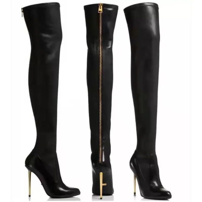 Botas de tacón alto fino para mujer, botas altas hasta el muslo con punta estrecha, populares, talla grande 34-43, zapatos sexis de fiesta para mujer
