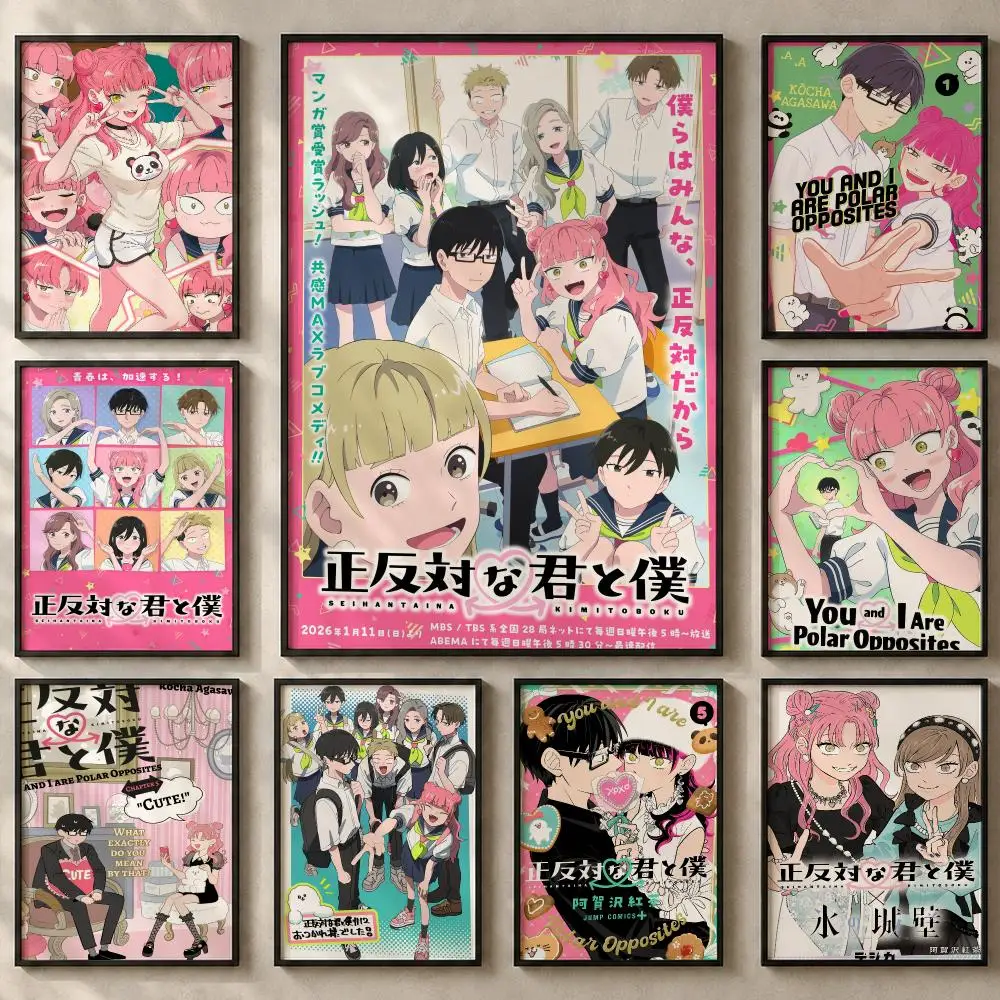 Anime Y-You and I Are Polar OppositesS Poster Art  Self-Adhesive No Glue Residue Wall Sticker for Home Office Nursery