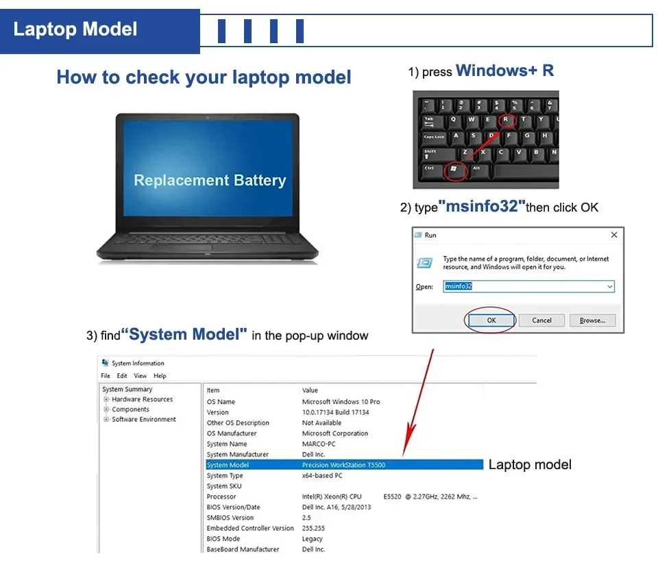 SKOWER 56Wh 90V7W Laptop Battery For Dell xps 13 9343 9350 Replacement JD25G