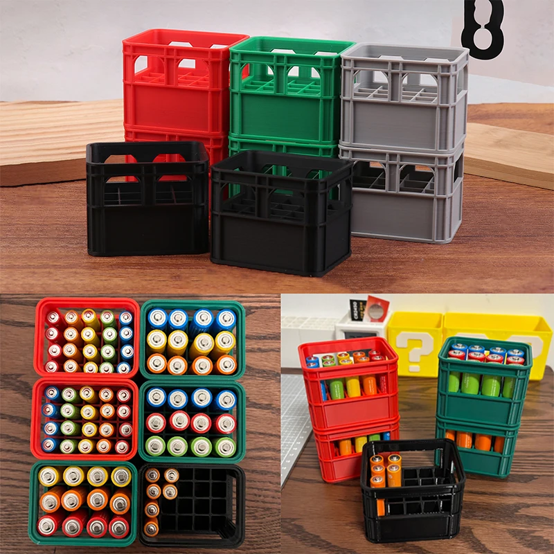 3D Printed Battery Storage Box DIY Beer Crate Hold 12pcs No. 5 AA Or 24pcs No. 7 AAA Battery Stackable Storage Basket