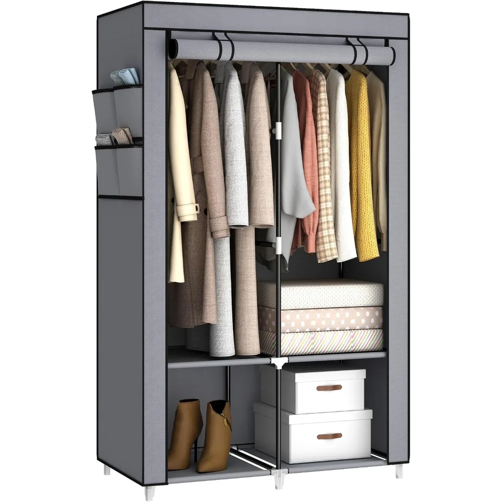 35 Inch Portable Wardrobe Closet for Small Room, Clothing Organizer Storage Rack with Non-Woven Fabric Cover