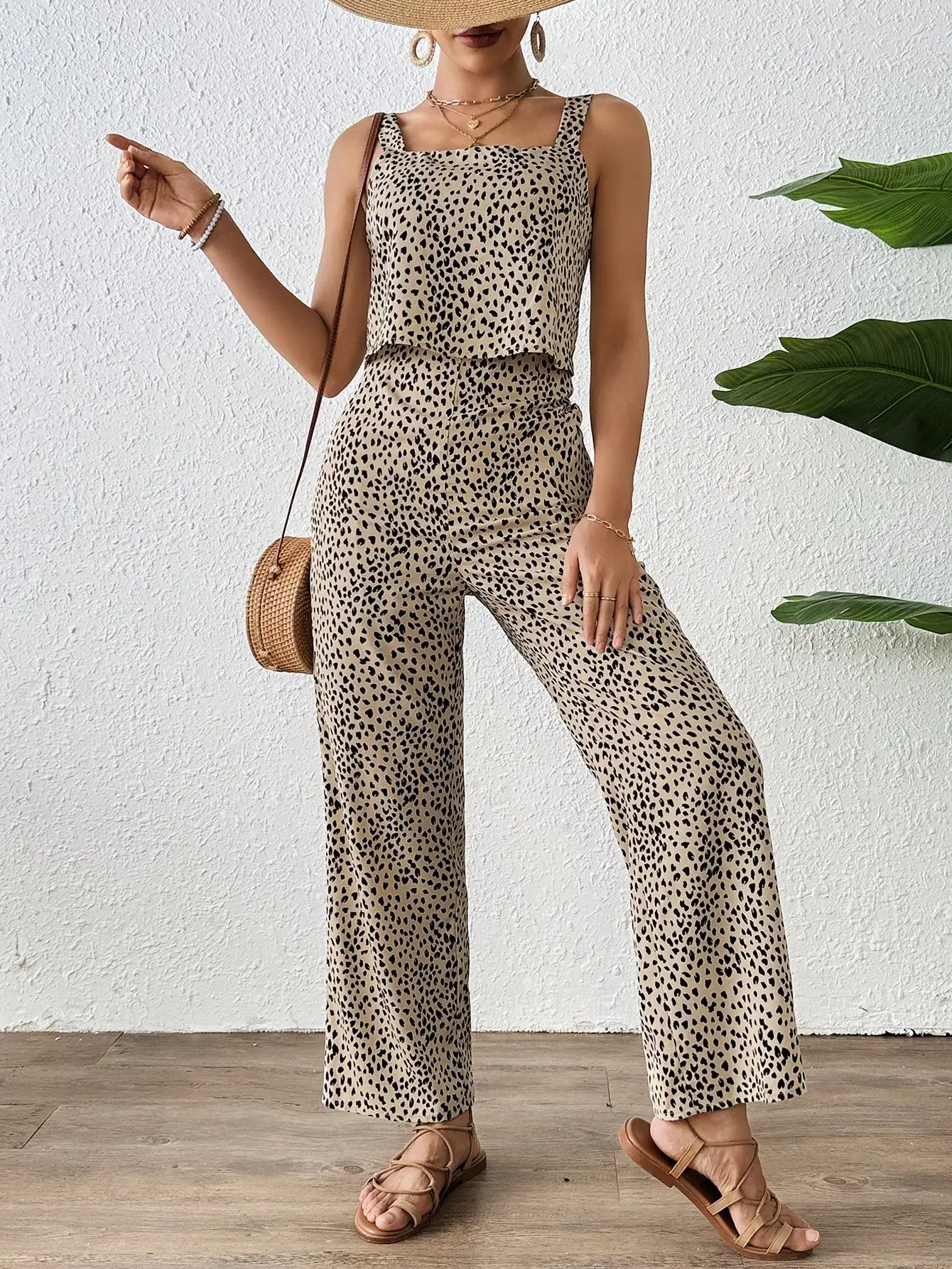 Elegant casual women's romper H edition double strap printed romper