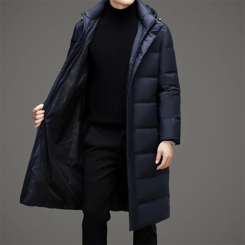 Casual Men's Long Hooded Duck Down Jackets 2024 Winter Windproof Warm Over Knee Puffer Coats Outwear Loose Thicken Down Clothing