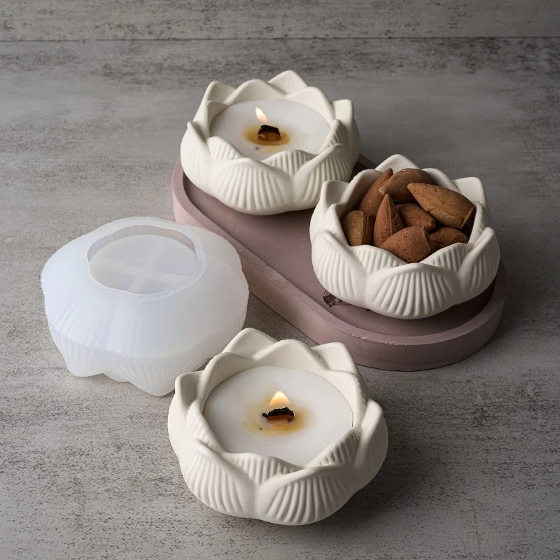 

Lotus Candle Holder Silicone Mold DIY Pottery Storage Box Ashtray Jar Cement Resin Plaster Production Process Candle Holder Mold